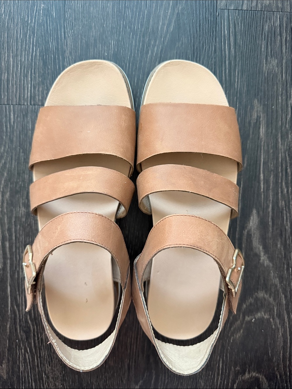 Dr. Scholl's Brown Triple-Strap Velcro Buckle Sandals